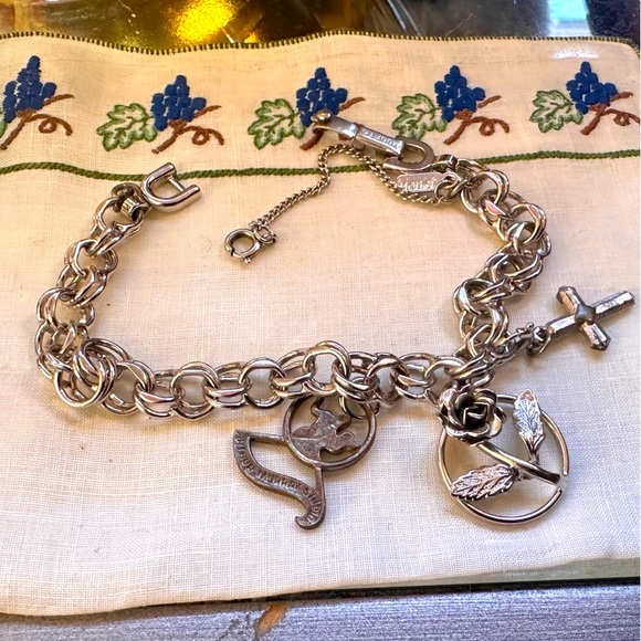 Vintage Charm Bracelet + 3 Charms, Monet, OG Safety Chain - Picture 1 of 7